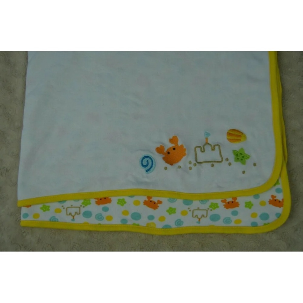 Gymboree Sandcastle Orange Crab Baby Blanket Yellow White Beach Shells Blue Tan